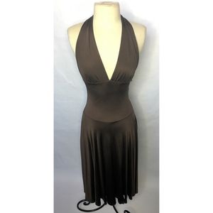 Karanina Brown Silk Halter Neck A-Line Dress